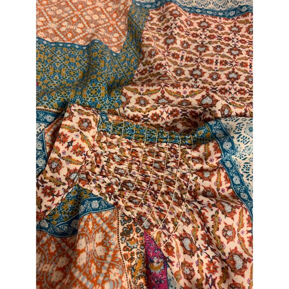 Rose + Olive Womens Blouse SZ 3X Multi Patchwork Print Flutter Sleeves Boho - Picture 4 of 10